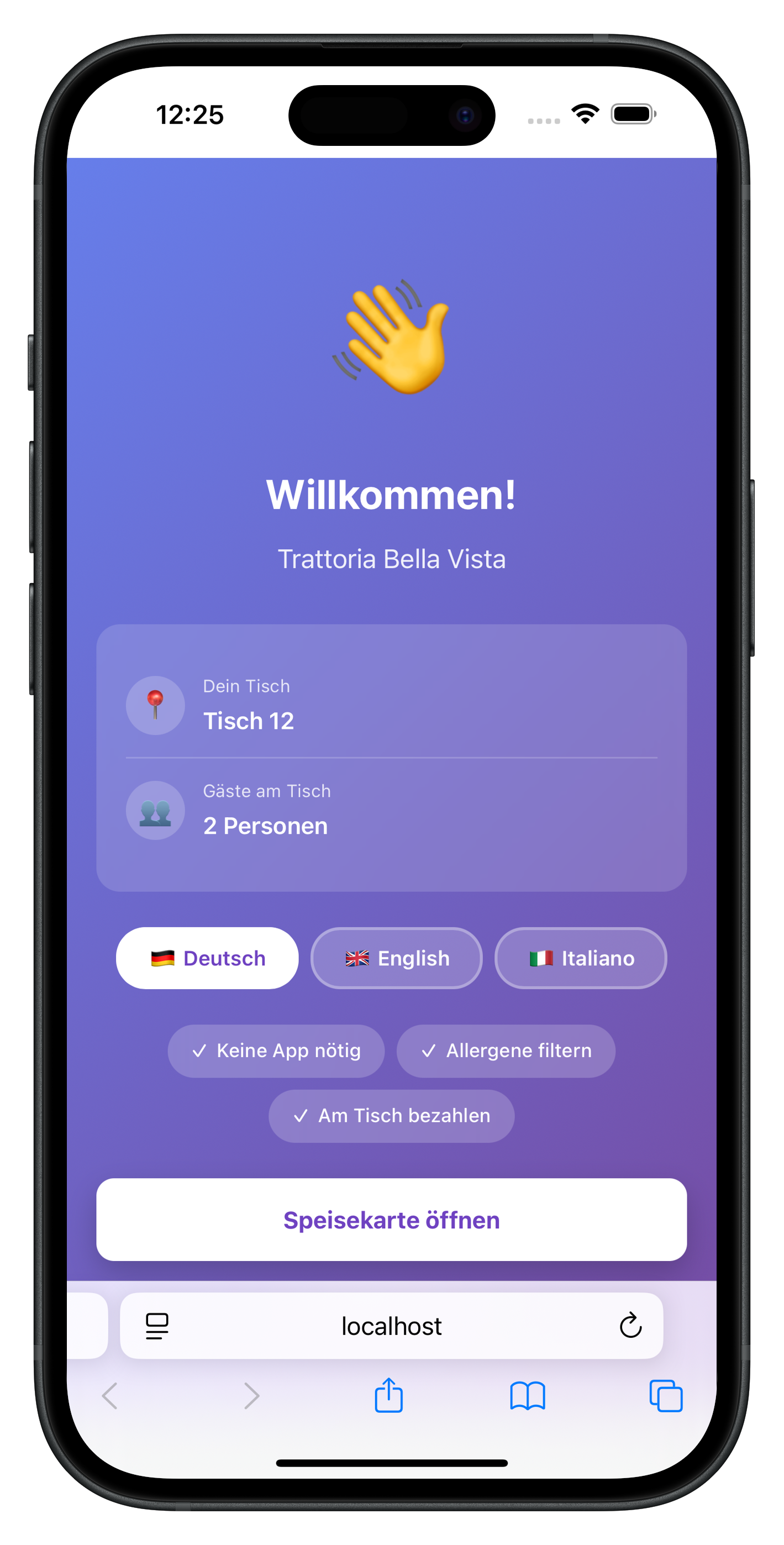 Schritt 1: QR-Code scannen und digitale Speisekarte öffnen